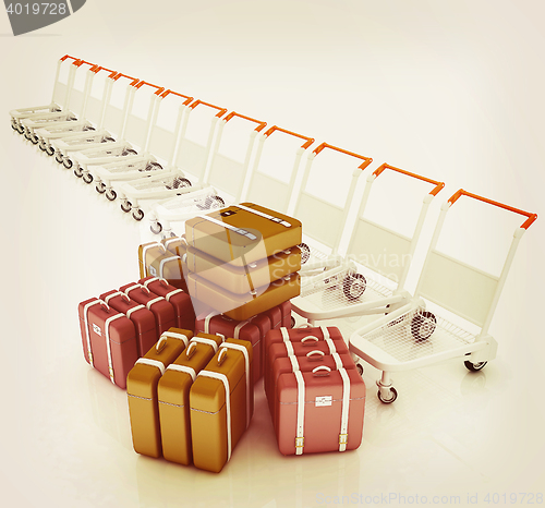 Image of Trolleys for luggages at the airport and luggages . 3D illustrat