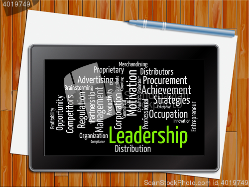 Image of Leadership Word Shows Wordcloud Initiative And Management Tablet