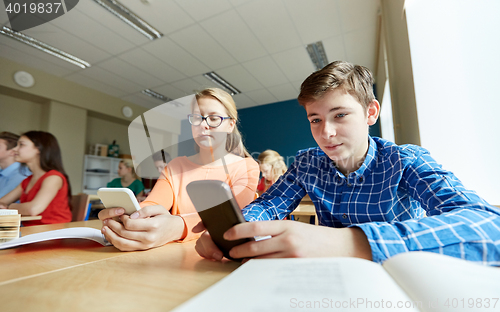 Image of students with smartphone texting at school