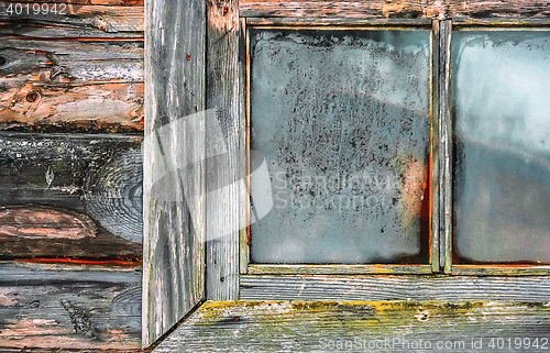 Image of Old Frozen Window Of The Hut 