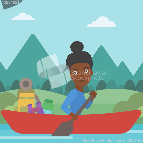 Image of Woman riding in kayak vector illustration.