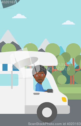 Image of Man driving motor home vector illustration.