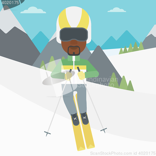Image of Young man skiing vector illustration.
