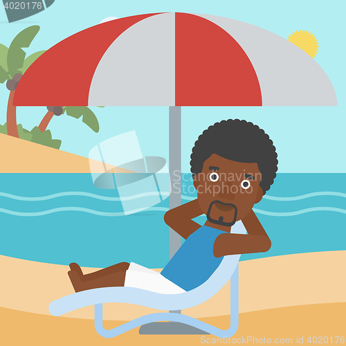 Image of Man relaxing on beach chair vector illustration.