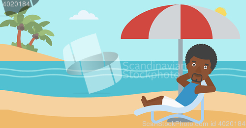 Image of Man relaxing on beach chair vector illustration.