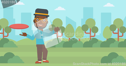 Image of Man playing flying disc vector illustration.