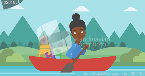 Image of Woman riding in kayak vector illustration.