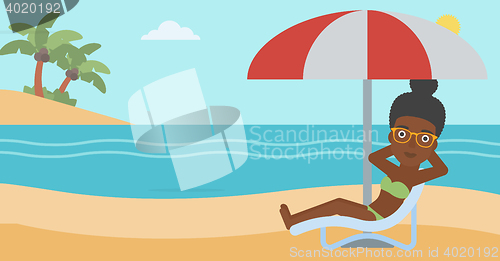 Image of Woman relaxing on beach chair vector illustration.