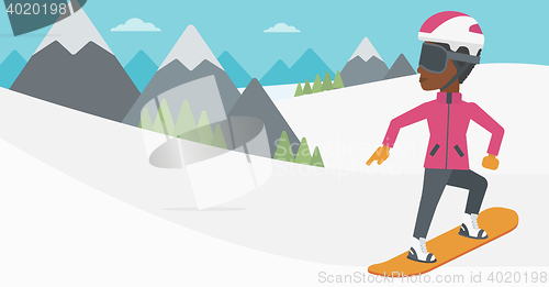 Image of Young woman snowboarding vector illustration.