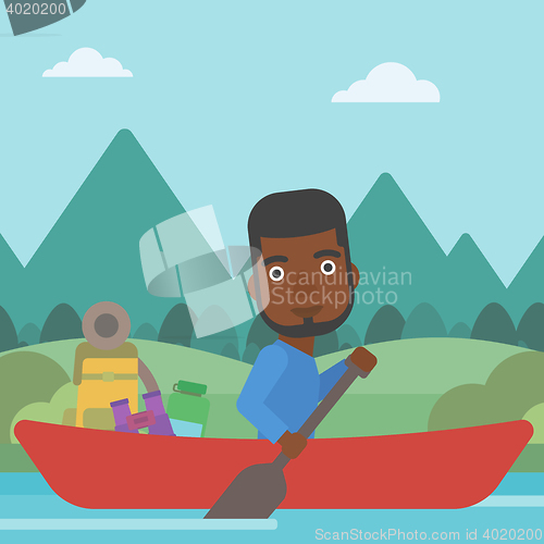 Image of Man riding in kayak vector illustration.