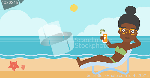 Image of Woman sitting in chaise longue vector illustration
