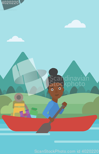 Image of Woman riding in kayak vector illustration.