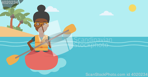 Image of Woman riding in kayak vector illustration.