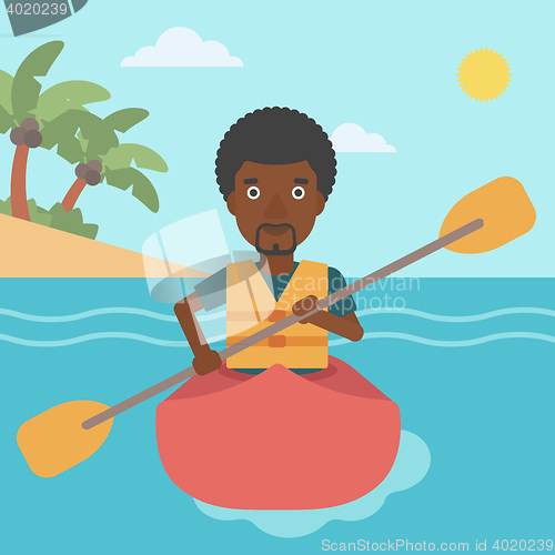 Image of Man riding in kayak vector illustration.