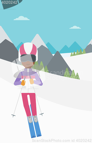 Image of Young woman skiing vector illustration.