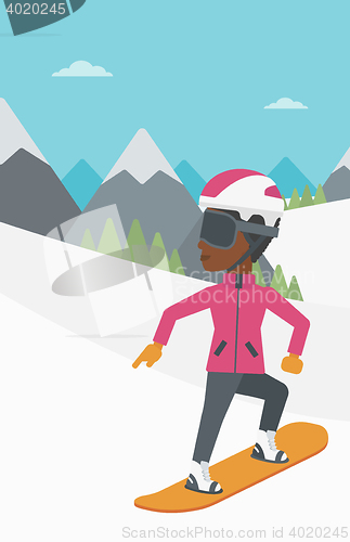 Image of Young woman snowboarding vector illustration.