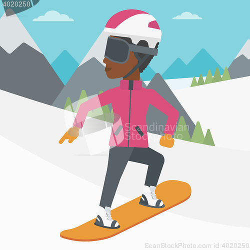 Image of Young woman snowboarding vector illustration.