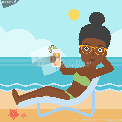 Image of Woman sitting in chaise longue vector illustration