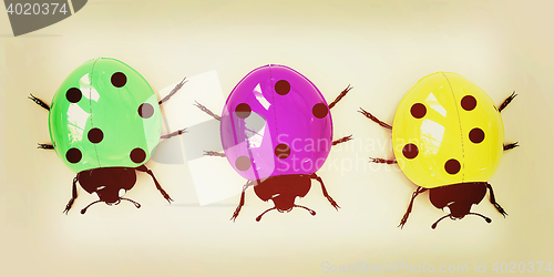 Image of Ladybirds. 3D illustration. Vintage style.