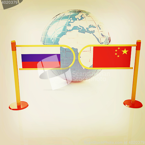 Image of Three-dimensional image of the turnstile and flags of China and 