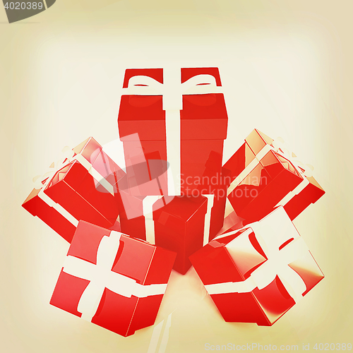 Image of Bright christmas gifts. 3D illustration. Vintage style.