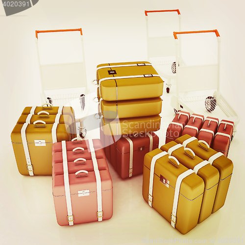 Image of Trolley for luggage at the airport and luggage. 3D illustration.