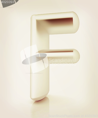 Image of 3D metall letter \"F\". 3D illustration. Vintage style.