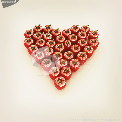 Image of Bulgarian Pepper Heart Shape, On White Background. 3D illustrati