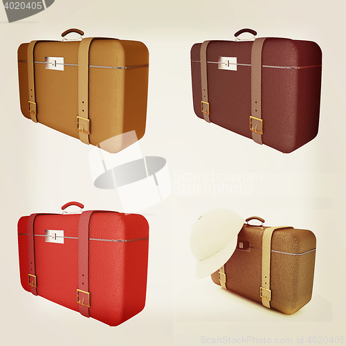 Image of Traveler\'s suitcase set . 3D illustration. Vintage style.