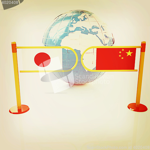 Image of Three-dimensional image of the turnstile and flags of China and 