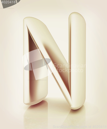 Image of 3D metall letter \"N\". 3D illustration. Vintage style.