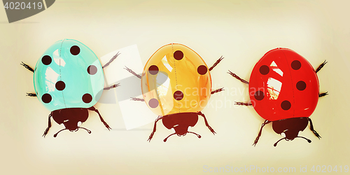 Image of Ladybirds. 3D illustration. Vintage style.