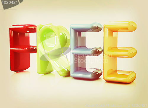 Image of 3d colorfull text \" FREE\". 3D illustration. Vintage style.