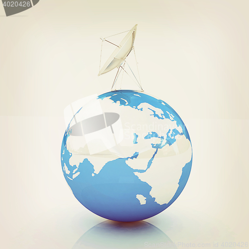 Image of SAT and planet earth. 3D illustration. Vintage style.