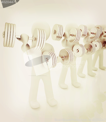 Image of 3d mans with metall dumbbells. 3D illustration. Vintage style.