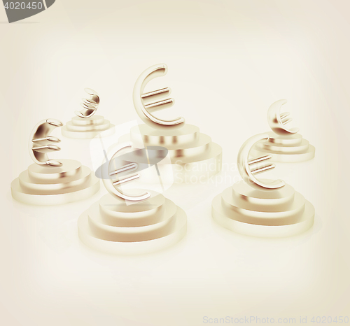 Image of Euro sign on podium. 3D icon. 3D illustration. Vintage style.
