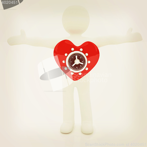 Image of 3d man - people with safe heart . 3D illustration. Vintage style