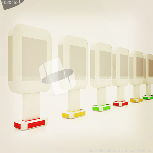 Image of Vertical glossy billboards. 3d illustration on white background 