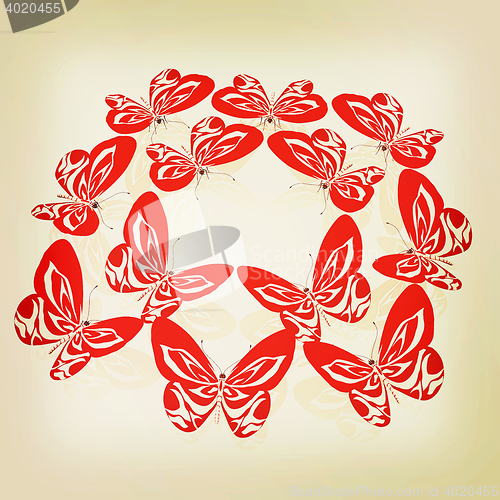 Image of beauty butterflies. 3D illustration. Vintage style.