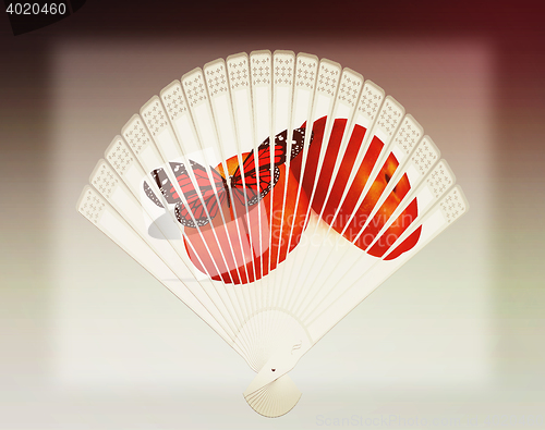 Image of Colorful hand fan. 3D illustration. Vintage style.