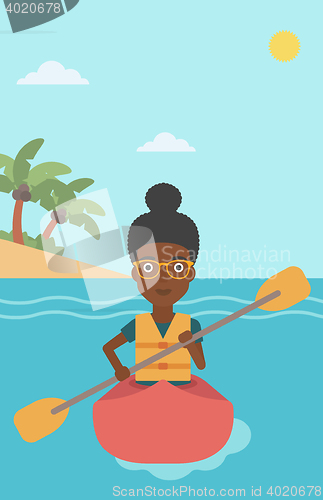 Image of Woman riding in kayak vector illustration.