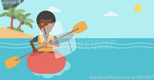 Image of Man riding in kayak vector illustration.