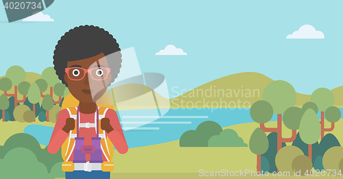 Image of Cheerful traveler with backpack.