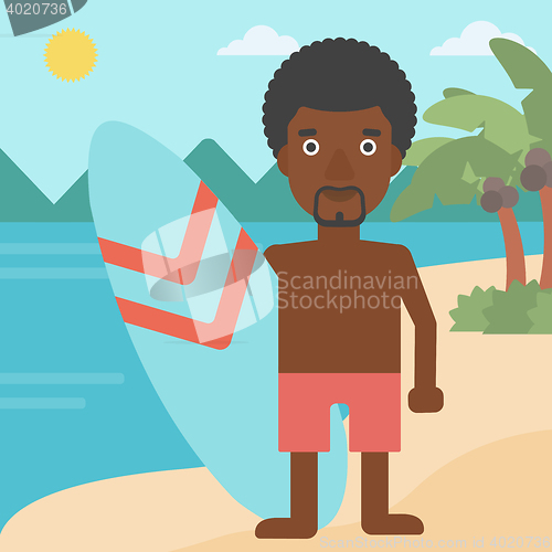 Image of Surfer holding surfboard vector illustration.