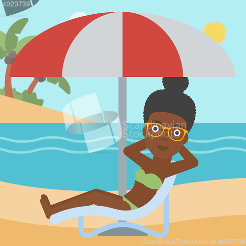 Image of Woman relaxing on beach chair vector illustration.