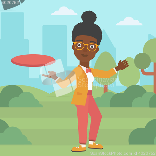 Image of Woman playing flying disc vector illustration.