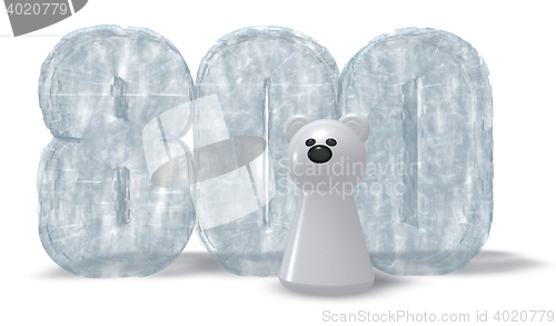 Image of frozen number eight hundred and polar bear - 3d rendering