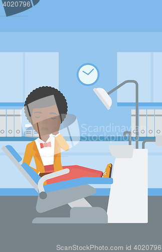 Image of Woman suffering in dental chair.