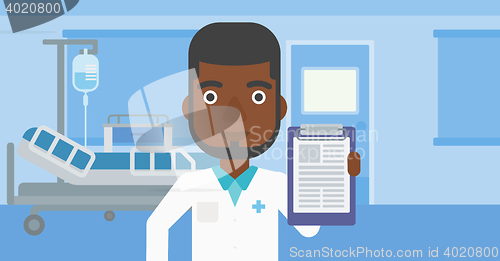 Image of Doctor with clipboard and MRI machine.
