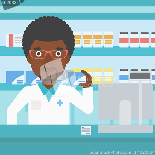 Image of Pharmacist showing some medicine.